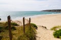 Sand access french sea Talmont coast with sunny atlantic vendee beach ocean in summer day