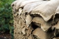 Sand bags protecting the entrance to a recreated WW1 trench