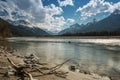 Sand bank and stony river at lech