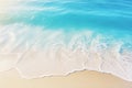 sand beach from above with light blue transparent water wave and sun lights, summer vacation background concept banner with copy Royalty Free Stock Photo