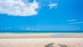 Sand beach and blue sky background