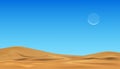 Sand Beach and Blue Sky,Desert Landscape Sand Dunes with Crescent Moon on Clear Sky,Vector Islamic,Muslims religion month of Royalty Free Stock Photo