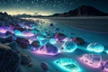 Sand Beach Covered with Colorful Luminous Transparent Pebbles