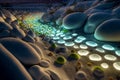 Sand Beach Covered with Colorful Luminous Transparent Pebbles