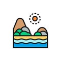 Sand beach with sea, brazilian landscape flat color line icon. Royalty Free Stock Photo