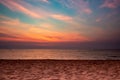 Sand beach sea on twilight sky cloud background, sun set time Royalty Free Stock Photo