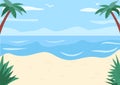 Sand beach and shoreless ocean flat color vector illustration Royalty Free Stock Photo