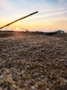 Sand,Beach, sunrise, ship ,seawater ,jogging Royalty Free Stock Photo