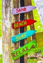 Sand beach surf relax colorful directional arrows Ilha Grande Brazil