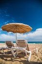 Sand, Beach, umbrella and chairs