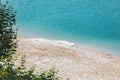 sand beach view blue azure lake water summer time Royalty Free Stock Photo