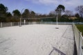 Sand beach volleyball empty sandy court in city playground