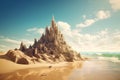 Sand big castle sea. Generate Ai Royalty Free Stock Photo