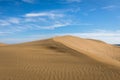 Sand in the Dunes of Maspalomas, a small desert on Gran Canaria, Spain. Sand blowing in the wind on top of the hill. Royalty Free Stock Photo