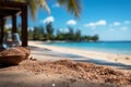 Sand with blurred Palm and tropical beach bokeh background, Summer vacation and travel concept Copy space Royalty Free Stock Photo