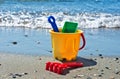 Sand bucket on the beach