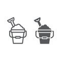 Sand Bucket line and glyph icon, play and beach, toy bucket with shovel sign vector graphics, a linear icon on a white