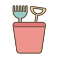 Sand bucket with shovel child toy block style icon Royalty Free Stock Photo