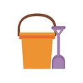 Sand bucket with shovel child toy flat style icon Royalty Free Stock Photo