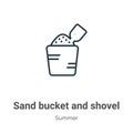 Sand bucket and shovel outline vector icon. Thin line black sand bucket and shovel icon, flat vector simple element illustration Royalty Free Stock Photo