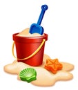 Sand Bucket, shovel and rake Royalty Free Stock Photo