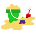 Sand, bucket, shovel and toys, summer play game icons, vector il Royalty Free Stock Photo