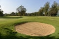 Sand bunker in a golf course on a clear day