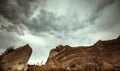 Sand canyon panorama with cloudy sky Royalty Free Stock Photo