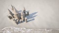 Sand castle beach background. 3d rendering