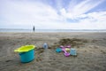 Sand Castle On Beach And Kids Toys Royalty Free Stock Photo