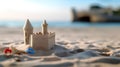 Sand castle on the beach. Summer vacation concept. Selective focus. Royalty Free Stock Photo