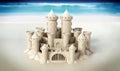 Sand castle built on the sands of a beach. 3D illustration
