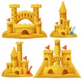 Sand castle cartoon set. Beach sculpture buildings Royalty Free Stock Photo