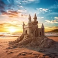 sand castle sculpture built on the beach, summer time beautiful Royalty Free Stock Photo