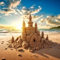 sand castle sculpture built on the beach, summer time beautiful Royalty Free Stock Photo