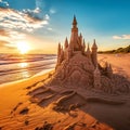sand castle sculpture built on the beach, summer time beautiful Royalty Free Stock Photo