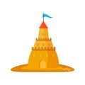 Sand castle on a white background. Vector illustration in flat design Royalty Free Stock Photo