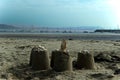 Sand castles on beach Royalty Free Stock Photo