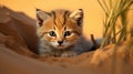 Sand Cat, felis margarita, Adult among Rocks