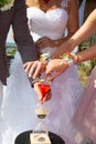 Sand ceremony vase bride groom wedding with colored sand mixed together