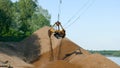 Sand crane excavator summer works barge construction Royalty Free Stock Photo