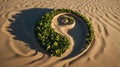 Serene Spiral of Green Plants in Desert Sand, Nature\'s Yin Yang Symbol Royalty Free Stock Photo