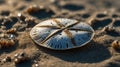 A sand dollar resting on the beach, showcasing its intricate patterns and textures Royalty Free Stock Photo