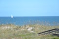 The sand dune boardwalk ends yards from the sandy beach and ocean waves Royalty Free Stock Photo