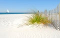 Sand Dune Fence and Sailboat Royalty Free Stock Photo