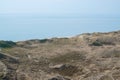 Beach, dunes and north sea. Aerial view of Lyngvig lighthouse on wide dune of Holmsland Klit with beach view on the west coast of Royalty Free Stock Photo