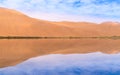 Badain Jaran Desert with lake and reflection Royalty Free Stock Photo