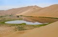 Badain Jaran Desert with lake and reflection Royalty Free Stock Photo