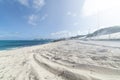 Sand dune and sand road leading to the sea. Cloudy sky. Royalty Free Stock Photo