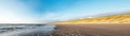 Sand dune with wild grass and beach in Noordwijk on the North Sea in Holland Netherlands - Panorama sea landscape with blue sky Royalty Free Stock Photo
